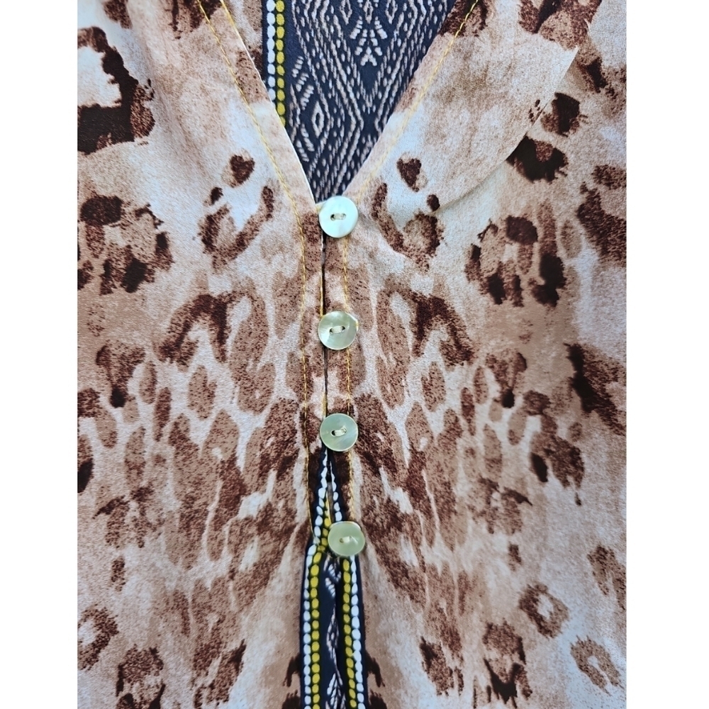 Anthropologie Fig and Flower Bohemian Multi Print Flowy Blouse Size L - Picture 3 of 5